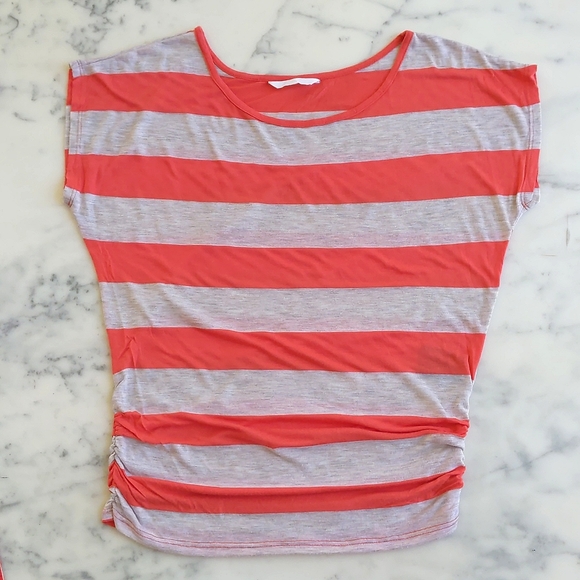 H&M 100% Rayon Dropped Shoulder Loose Fit Short Sleeve Orange Striped Tunic. - Picture 3 of 4